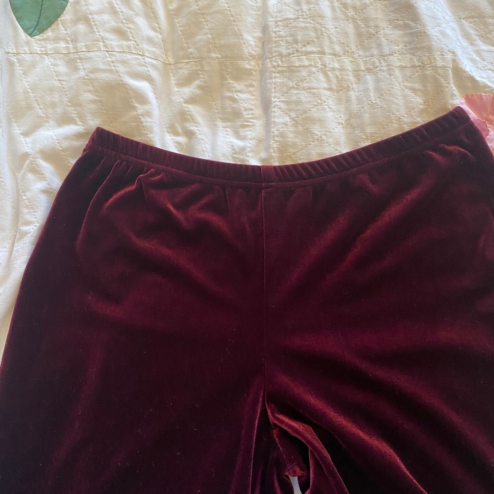 Believe Burgundy Velour Straight Leg Pants Y2K Lounge Size 8 - Picture 5 of 16